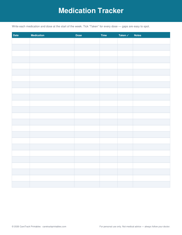 Free Printable Medication Tracker