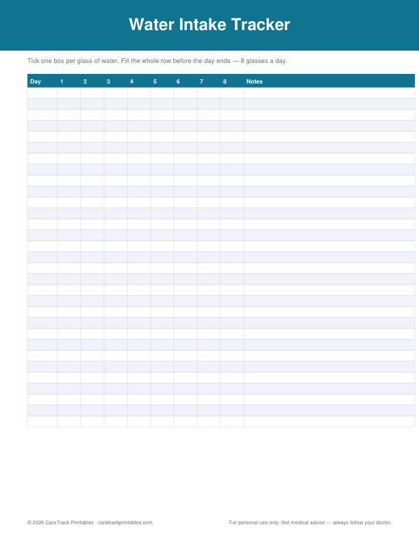 Free Printable Water Intake Tracker