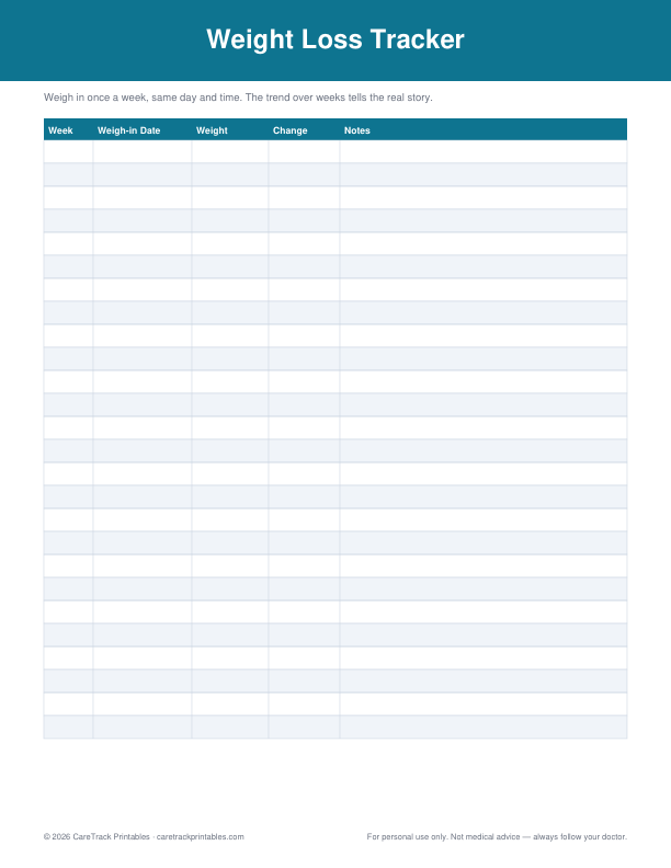 Free Printable Weight Loss Tracker